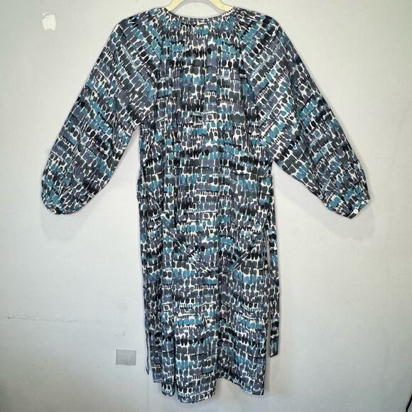 Tucker Silk Blend 3/4 Sleeve Button Down Belted Midi Dress Blue - Picture 2 of 12
